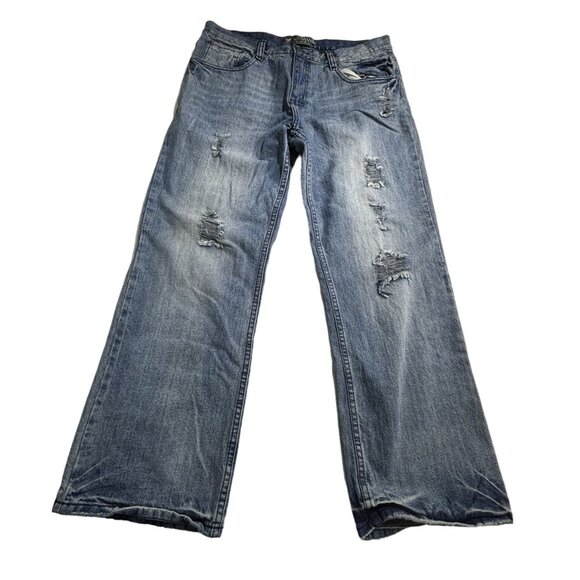 Mbark Men's Distressed Jeans 36W 30L Blue Cotton Denim - Picture 1 of 14